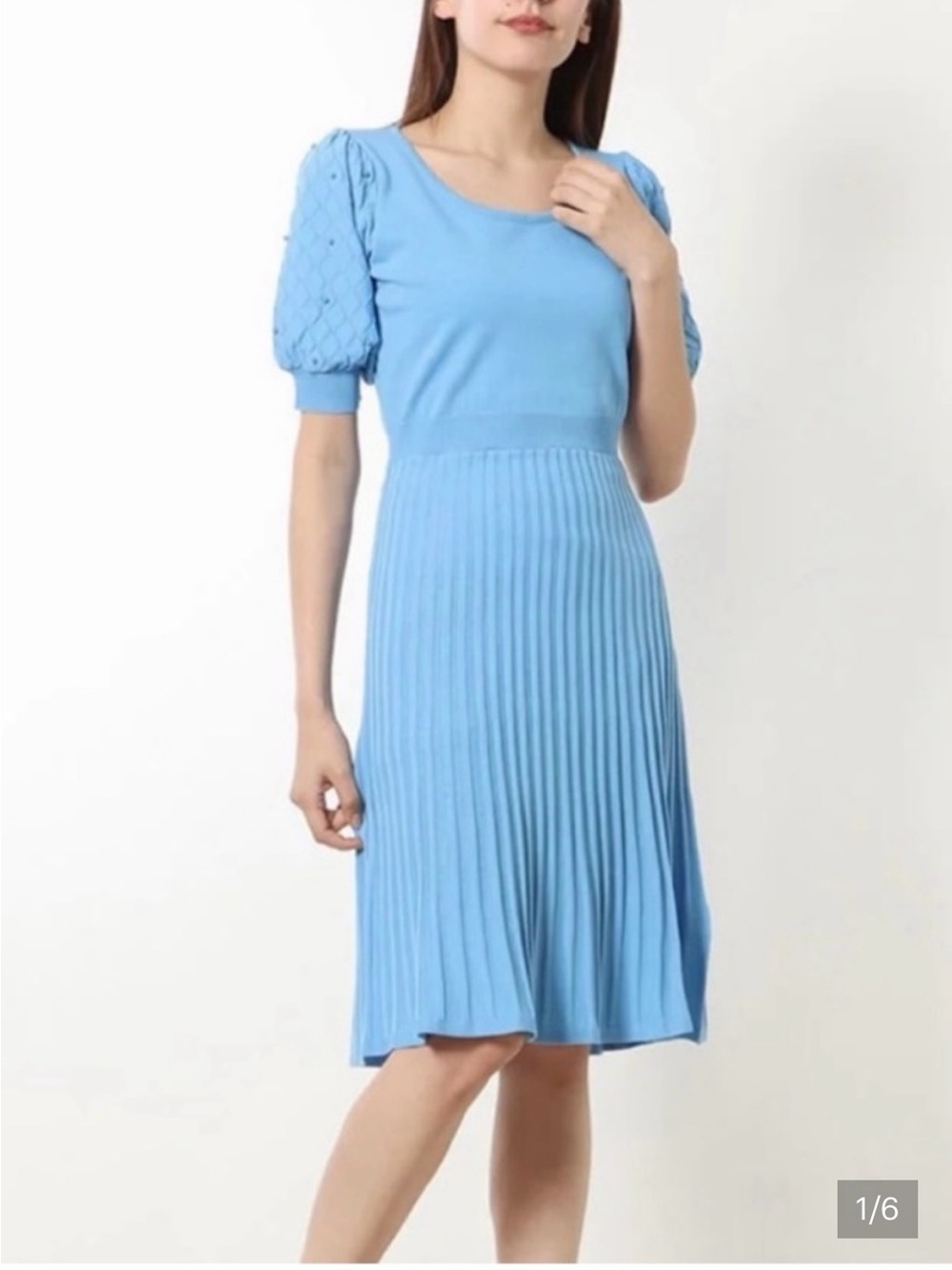 NWT! Nanette Lepore Sky Blue Puff-Pearl Sleeve Women's Dress Size L